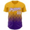 Custom Gold White-Purple 3D Gradient Square Shape Authentic Baseball Jersey