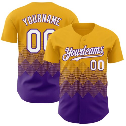 3DPattern7435 Custom Gold White-Purple 3D Gradient Square Shape Authentic Baseball Jersey
