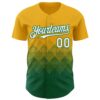 Custom Gold White-Kelly Green 3D Gradient Square Shape Authentic Baseball Jersey
