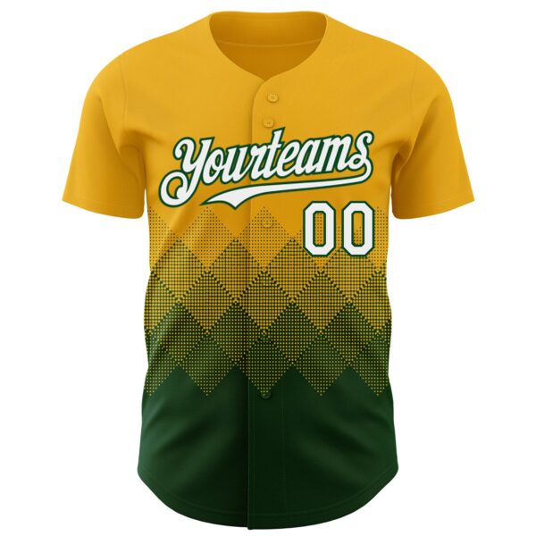 Custom Gold White-Green 3D Gradient Square Shape Authentic Baseball Jersey