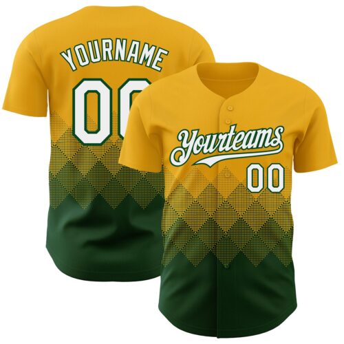 3DPattern7437 Custom Gold White-Green 3D Gradient Square Shape Authentic Baseball Jersey