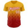 Custom Gold White-Red 3D Gradient Square Shape Authentic Baseball Jersey