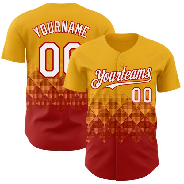 Custom Gold White-Red 3D Gradient Square Shape Authentic Baseball Jersey