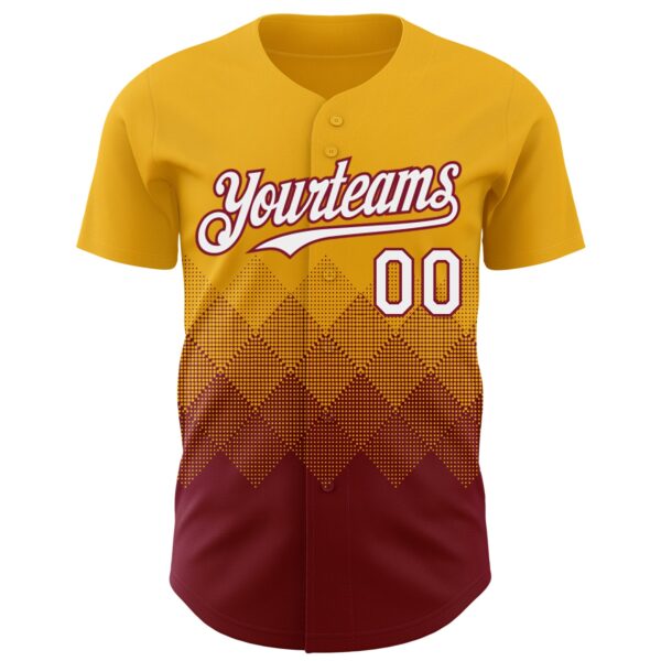 Custom Gold White-Crimson 3D Gradient Square Shape Authentic Baseball Jersey