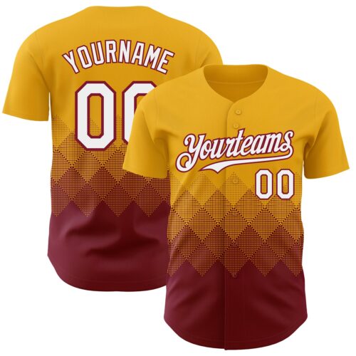 3DPattern7439 Custom Gold White-Crimson 3D Gradient Square Shape Authentic Baseball Jersey