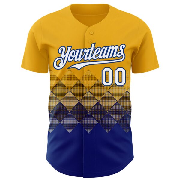 Custom Gold White-Royal 3D Gradient Square Shape Authentic Baseball Jersey