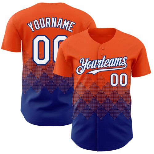 3DPattern7441 Custom Orange White-Royal 3D Gradient Square Shape Authentic Baseball Jersey