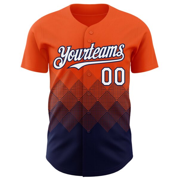Custom Orange White-Navy 3D Gradient Square Shape Authentic Baseball Jersey