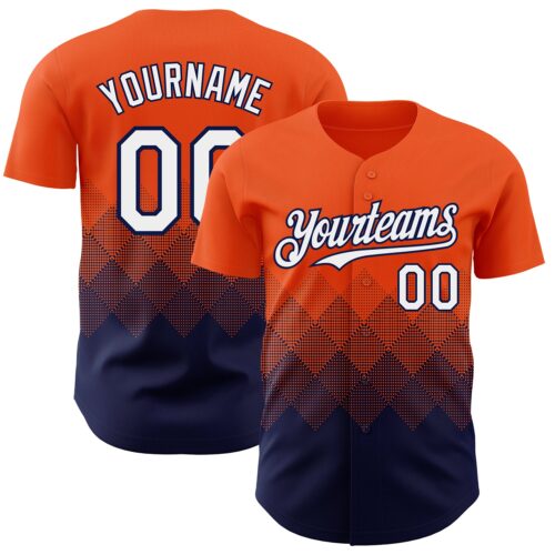 3DPattern7442 Custom Orange White-Navy 3D Gradient Square Shape Authentic Baseball Jersey