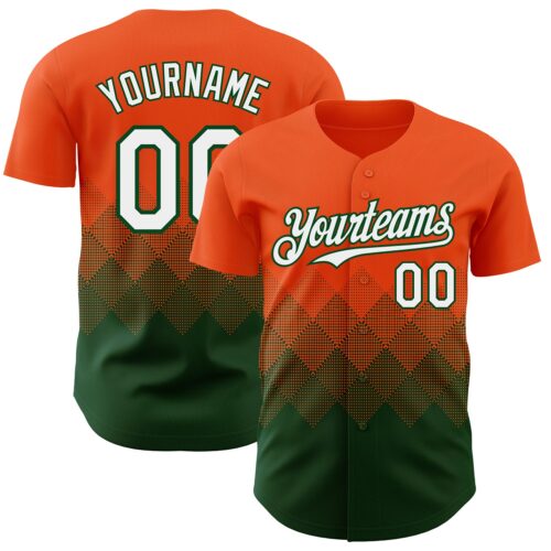 3DPattern7445 Custom Orange White-Green 3D Gradient Square Shape Authentic Baseball Jersey