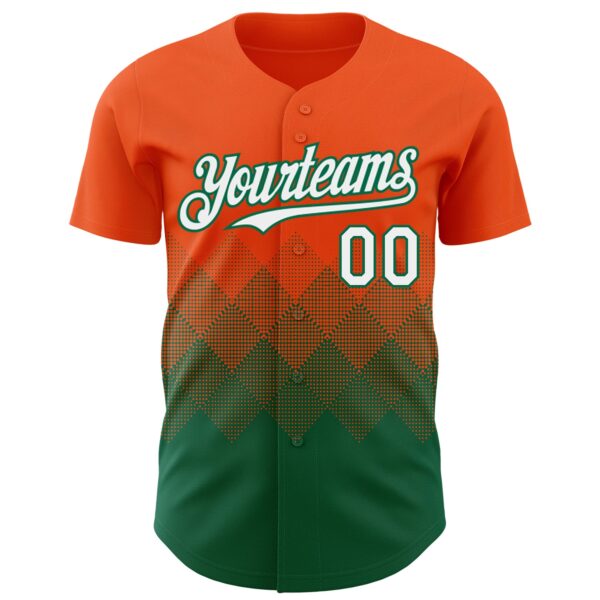 Custom Orange White-Kelly Green 3D Gradient Square Shape Authentic Baseball Jersey