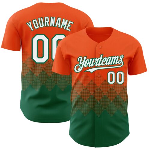 3DPattern7446 Custom Orange White-Kelly Green 3D Gradient Square Shape Authentic Baseball Jersey