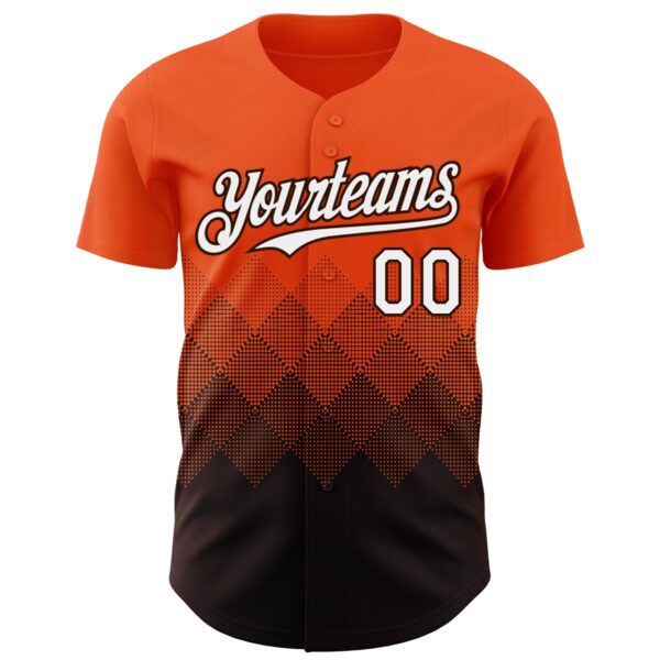 Custom Orange White-Brown 3D Gradient Square Shape Authentic Baseball Jersey