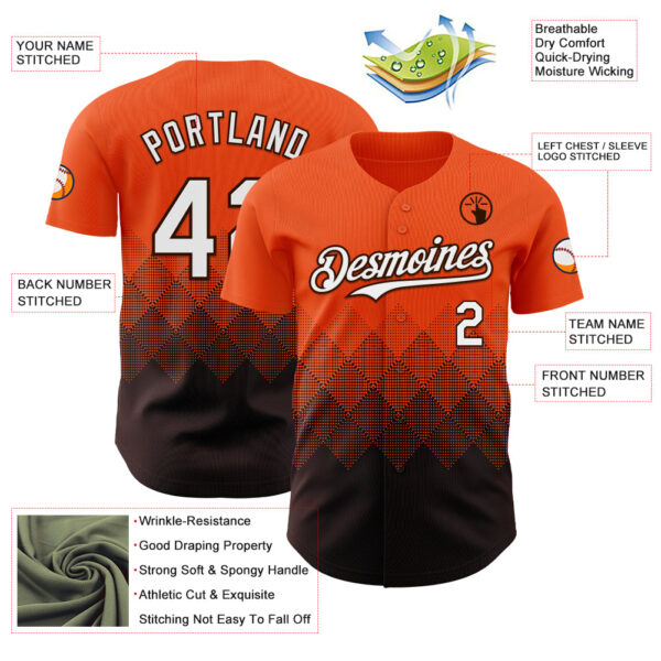 Custom Orange White-Brown 3D Gradient Square Shape Authentic Baseball Jersey