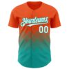 Custom Orange White-Aqua 3D Gradient Square Shape Authentic Baseball Jersey