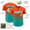 Custom Orange White-Aqua 3D Gradient Square Shape Authentic Baseball Jersey