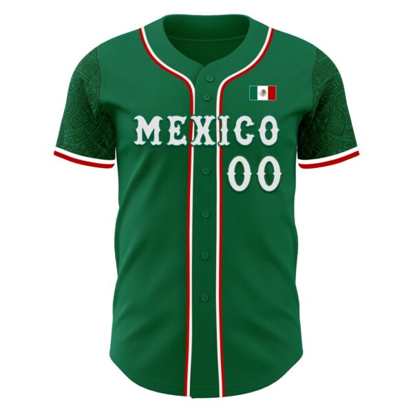 Custom Kelly Green White-Red 3D Mexico Mexican Flag Authentic Baseball Jersey