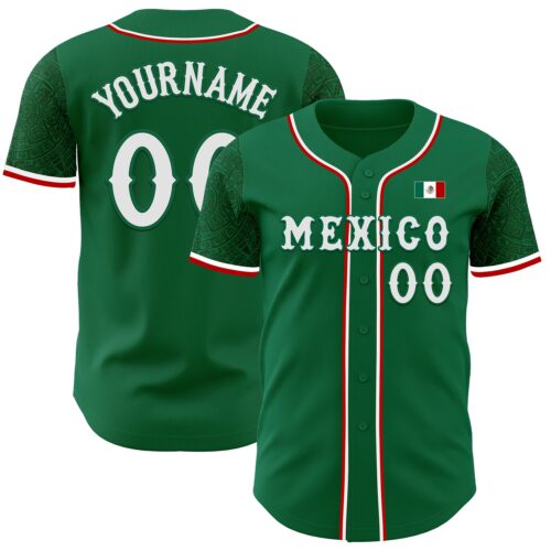 Custom Kelly Green White-Red 3D Mexico Mexican Flag Authentic Baseball Jersey