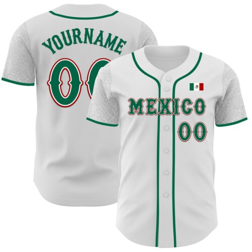 Custom White Kelly Green-Red 3D Mexico Mexican Flag Authentic Baseball Jersey