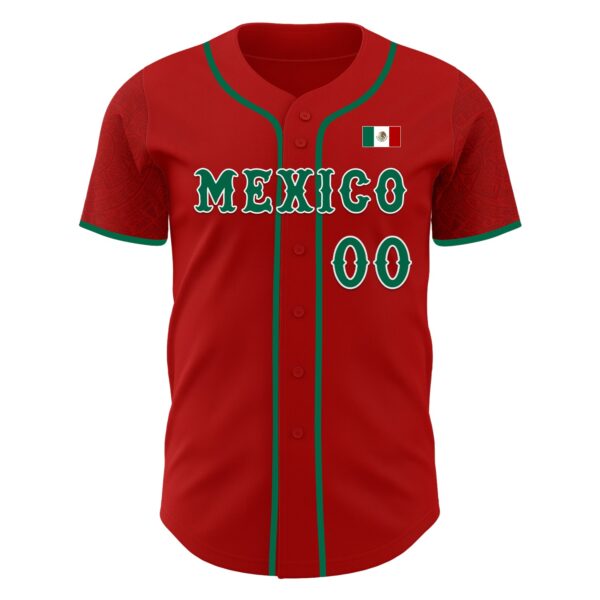 Custom Red Kelly Green-White 3D Mexico Mexican Flag Authentic Baseball Jersey