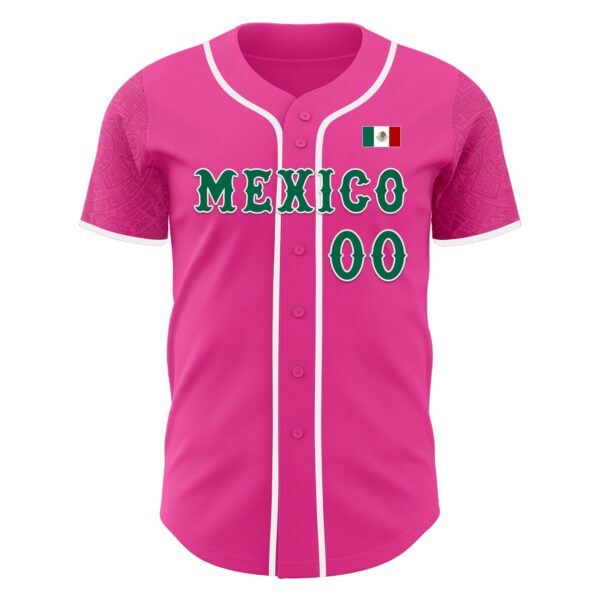 Custom Pink Kelly Green-White 3D Mexico Mexican Flag Authentic Baseball Jersey