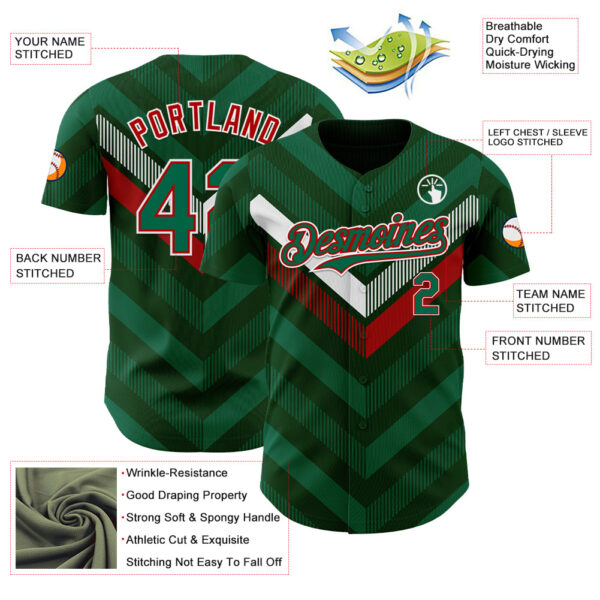 Custom Green Kelly Green Red-White 3D Mexico Authentic Baseball Jersey