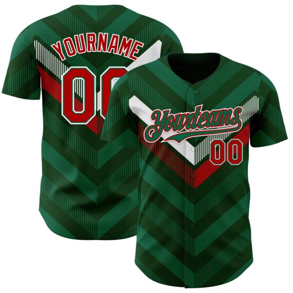 Custom Green Kelly Green Red-White 3D Mexico Authentic Baseball Jersey