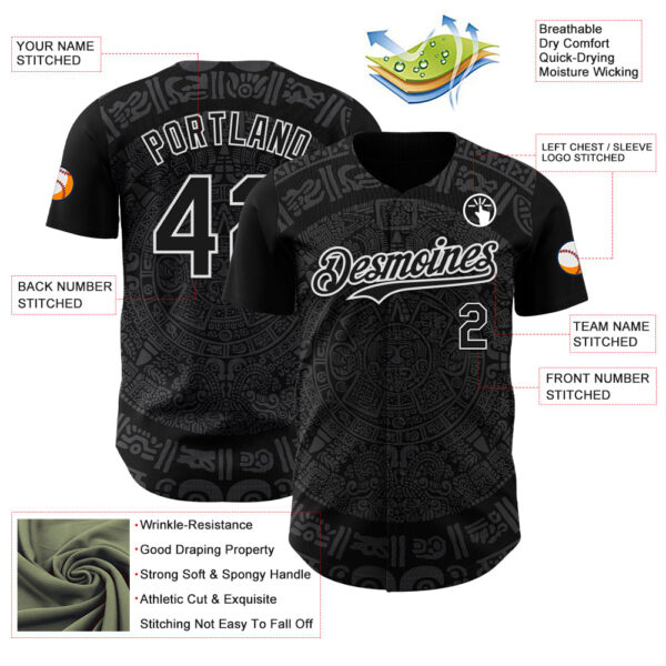 Custom Black Gray-White 3D Mexico Authentic Baseball Jersey