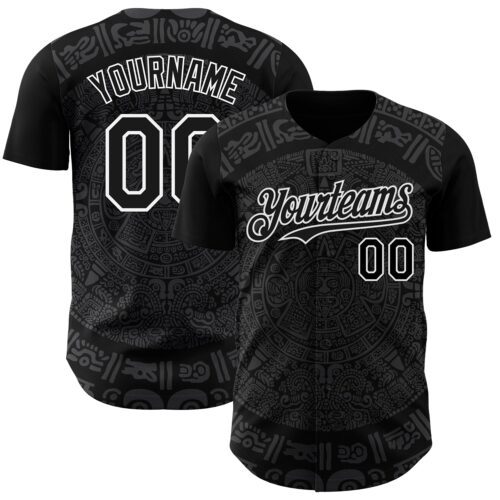Custom Black Gray-White 3D Mexico Authentic Baseball Jersey
