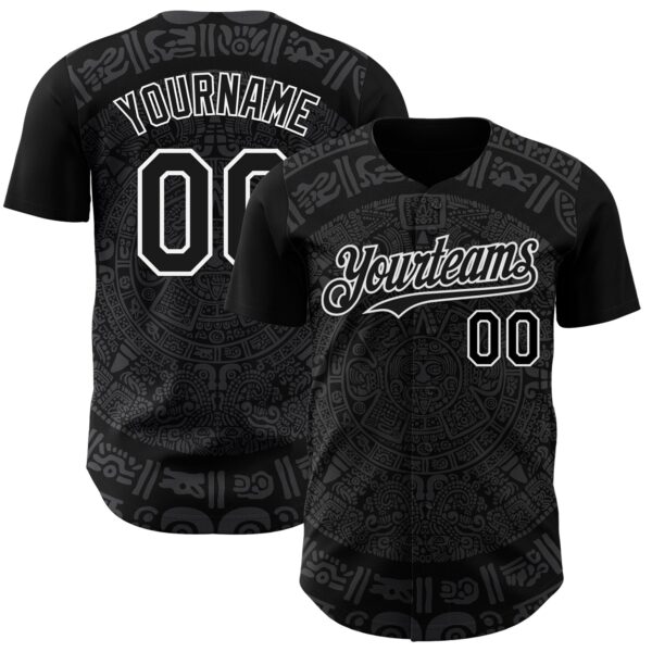 Custom Black Gray-White 3D Mexico Authentic Baseball Jersey