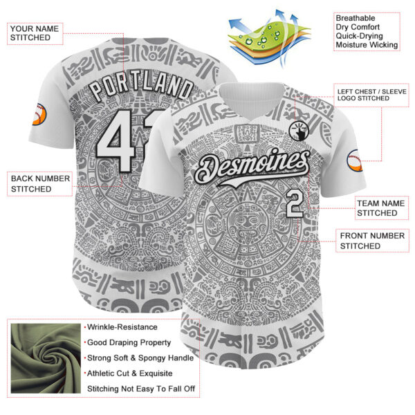 Custom White Gray-Black 3D Mexico Authentic Baseball Jersey
