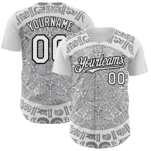 Custom White Gray-Black 3D Mexico Authentic Baseball Jersey
