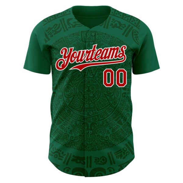 Custom Kelly Green Red Green-White 3D Mexico Authentic Baseball Jersey