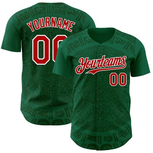 3DPattern7457 Custom Kelly Green Red Green-White 3D Mexico Authentic Baseball Jersey