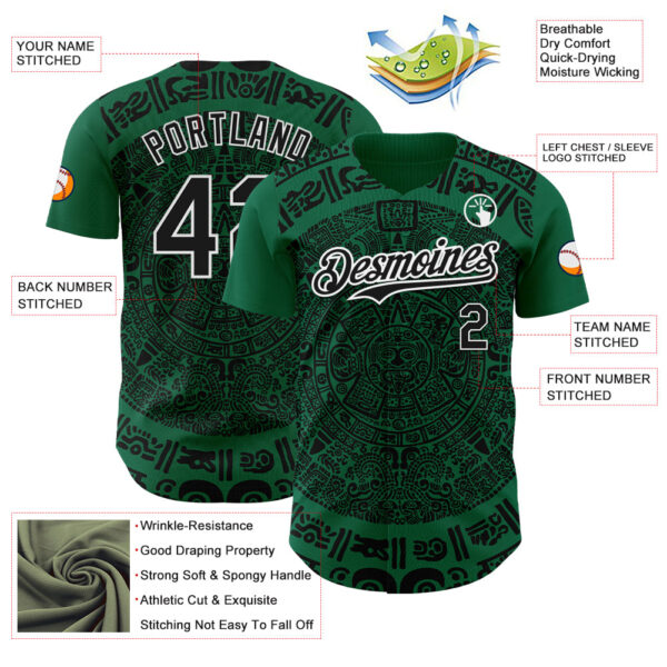 Custom Kelly Green Black-White 3D Mexico Authentic Baseball Jersey