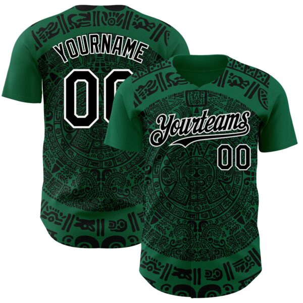Custom Kelly Green Black-White 3D Mexico Authentic Baseball Jersey