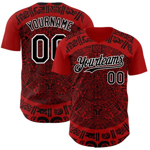 3DPattern7459 Custom Red Black-White 3D Mexico Authentic Baseball Jersey