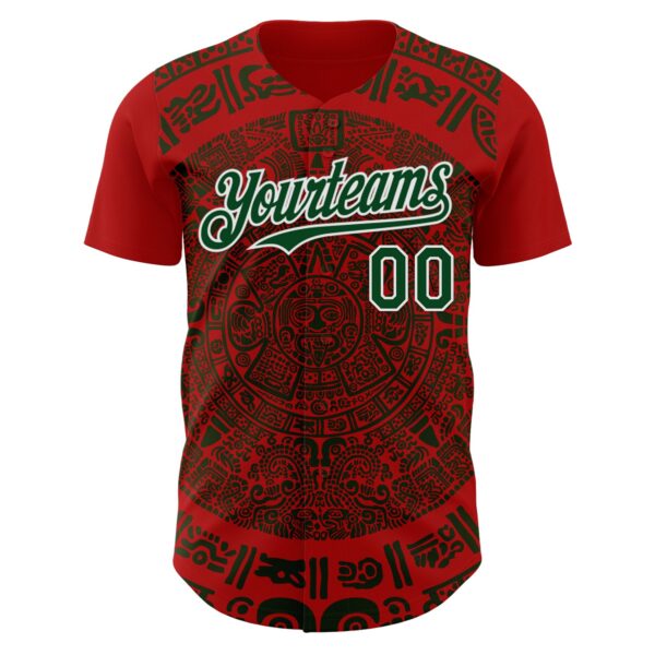 Custom Red Green-White 3D Mexico Authentic Baseball Jersey