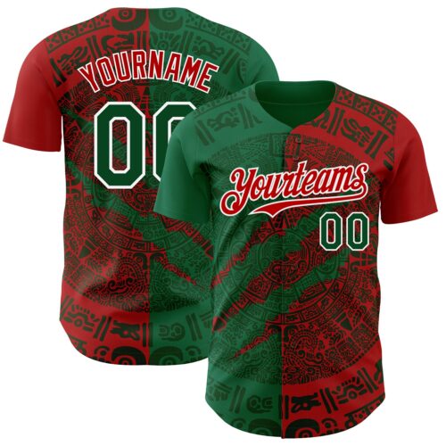 3DPattern7461 Custom Red Green Kelly Green-White 3D Mexico Scratch Authentic Baseball Jersey