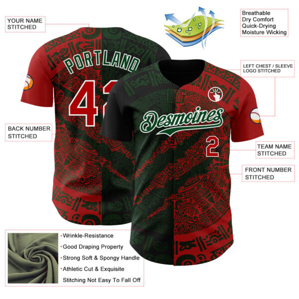 Custom Red Green-White 3D Mexico Scratch Authentic Baseball Jersey