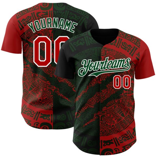 Custom Red Green-White 3D Mexico Scratch Authentic Baseball Jersey