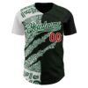 Custom Black Red Green-White 3D Mexico Scratch Authentic Baseball Jersey