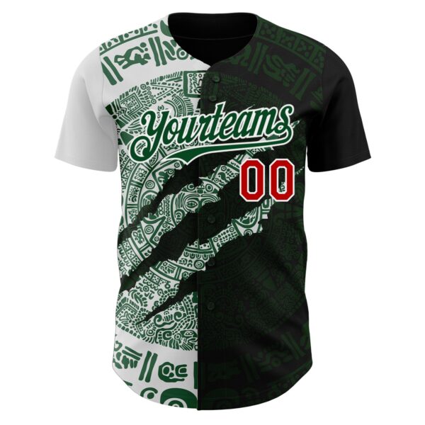 Custom Black Red Green-White 3D Mexico Scratch Authentic Baseball Jersey