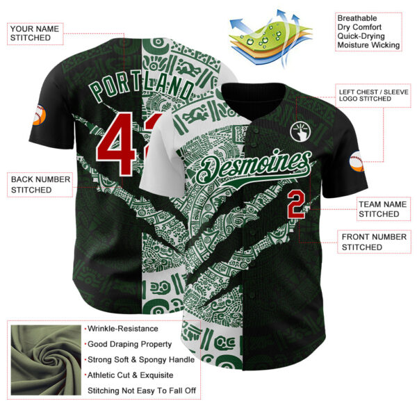 Custom Black Red Green-White 3D Mexico Scratch Authentic Baseball Jersey
