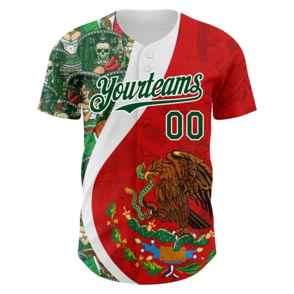 Custom Red Green-White 3D Mexico Authentic Baseball Jersey