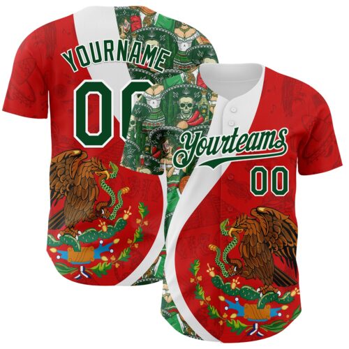 3DPattern7464 Custom Red Green-White 3D Mexico Authentic Baseball Jersey