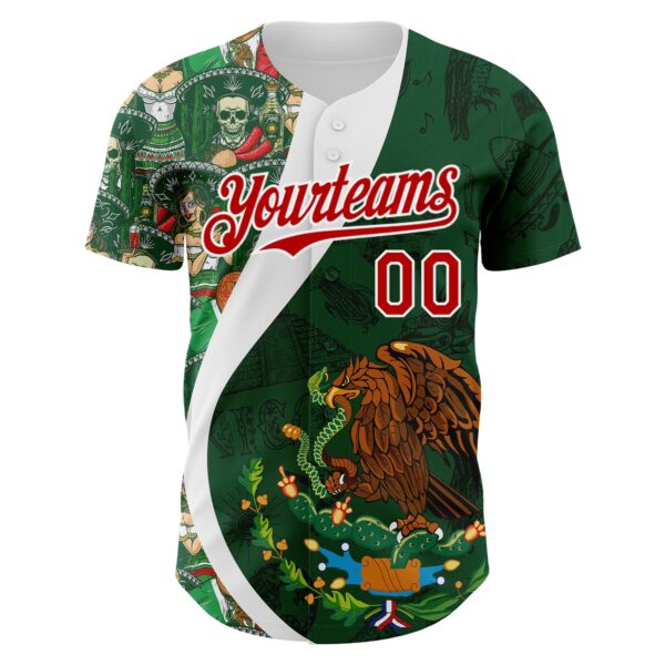 Custom Green Red Kelly Green-White 3D Mexico Authentic Baseball Jersey