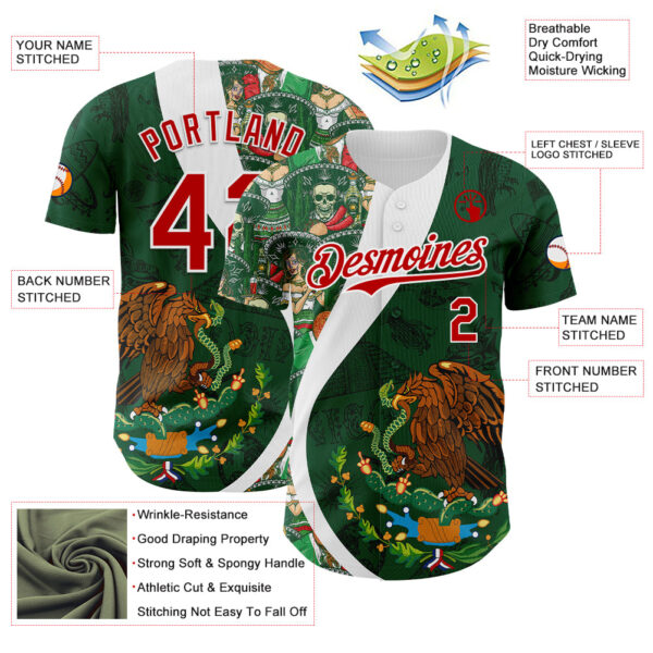 Custom Green Red Kelly Green-White 3D Mexico Authentic Baseball Jersey