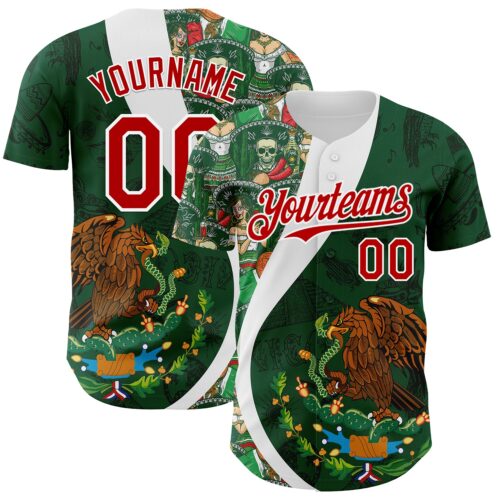 Custom Green Red Kelly Green-White 3D Mexico Authentic Baseball Jersey