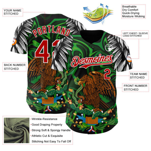 Custom Black Red-White 3D Mexico Authentic Baseball Jersey